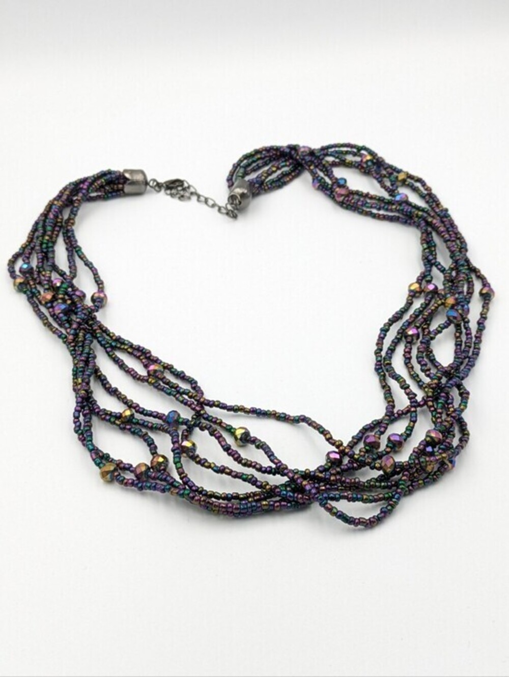 Vintage oil slick colour multi-strand beaded necklace